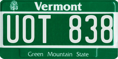 VT license plate UOT838