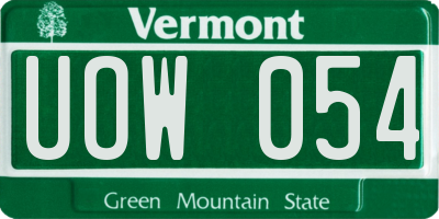 VT license plate UOW054