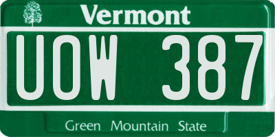 VT license plate UOW387