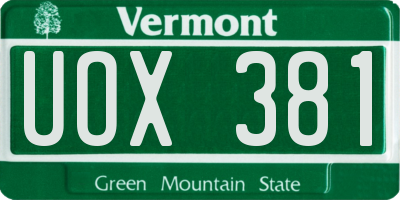 VT license plate UOX381