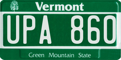 VT license plate UPA860