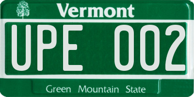 VT license plate UPE002