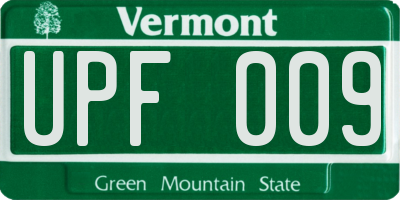 VT license plate UPF009