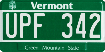 VT license plate UPF342