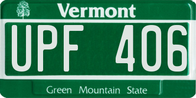 VT license plate UPF406