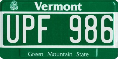 VT license plate UPF986