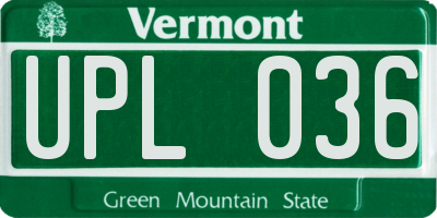 VT license plate UPL036