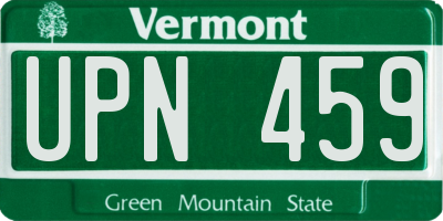 VT license plate UPN459