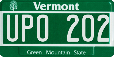 VT license plate UPO202