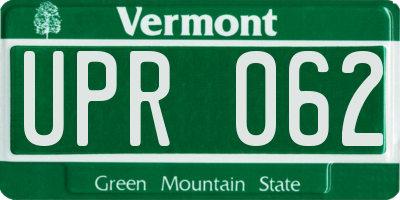 VT license plate UPR062