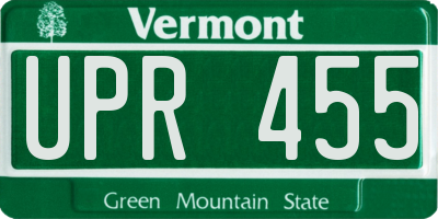 VT license plate UPR455