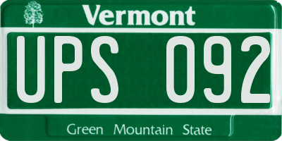 VT license plate UPS092