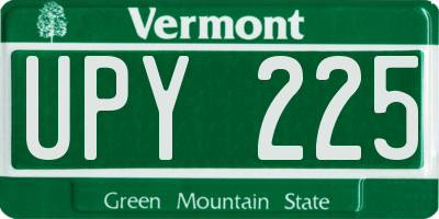 VT license plate UPY225