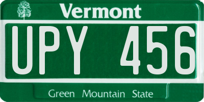 VT license plate UPY456