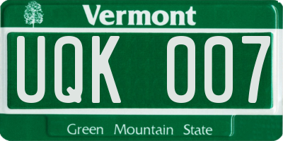 VT license plate UQK007