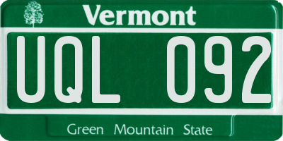 VT license plate UQL092