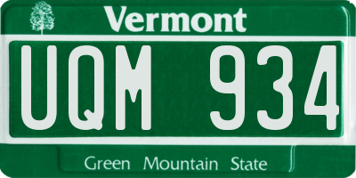 VT license plate UQM934