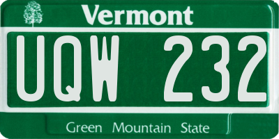 VT license plate UQW232