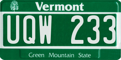VT license plate UQW233