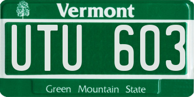 VT license plate UTU603