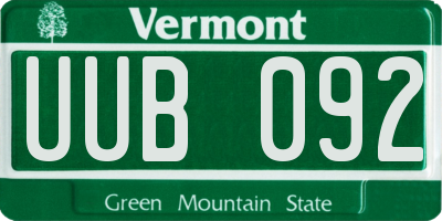 VT license plate UUB092
