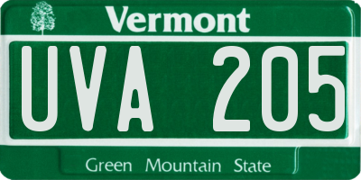 VT license plate UVA205