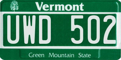 VT license plate UWD502