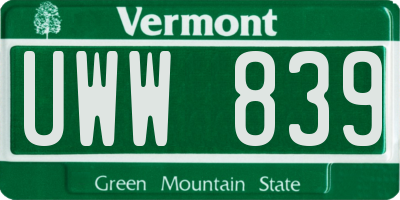 VT license plate UWW839