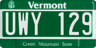 VT license plate UWY129