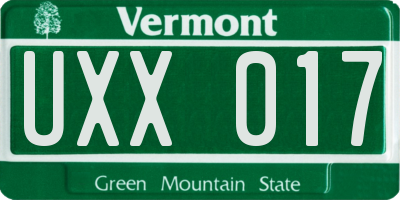 VT license plate UXX017