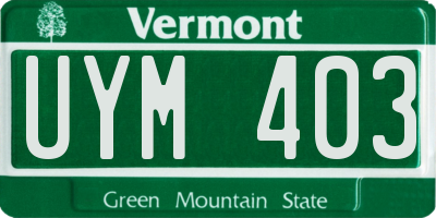 VT license plate UYM403