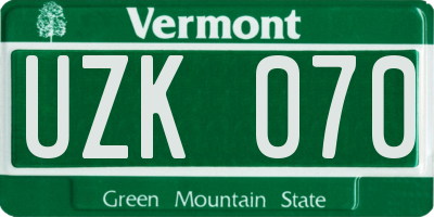 VT license plate UZK070