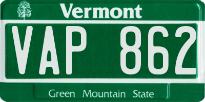 VT license plate VAP862