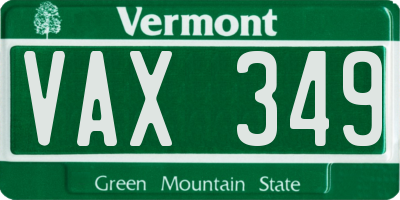 VT license plate VAX349