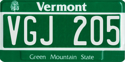 VT license plate VGJ205