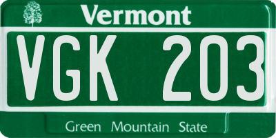 VT license plate VGK203