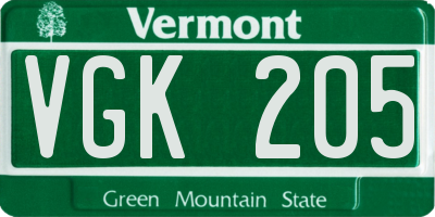VT license plate VGK205
