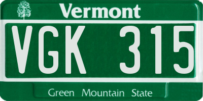 VT license plate VGK315