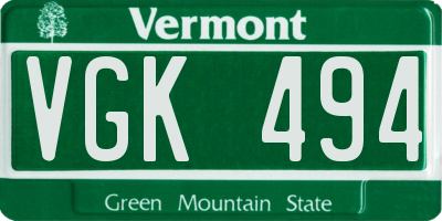 VT license plate VGK494