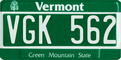 VT license plate VGK562