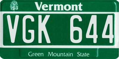 VT license plate VGK644