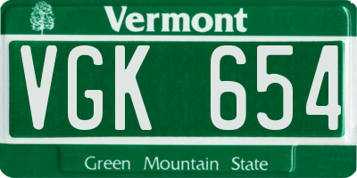 VT license plate VGK654