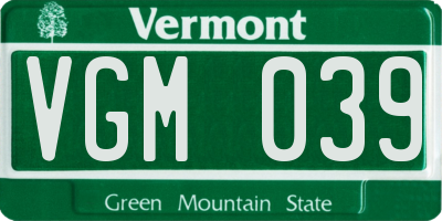 VT license plate VGM039