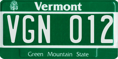 VT license plate VGN012