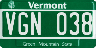 VT license plate VGN038