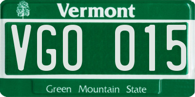VT license plate VGO015