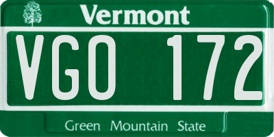 VT license plate VGO172