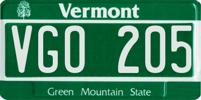 VT license plate VGO205
