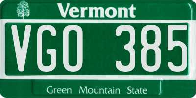 VT license plate VGO385