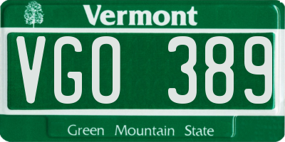 VT license plate VGO389
